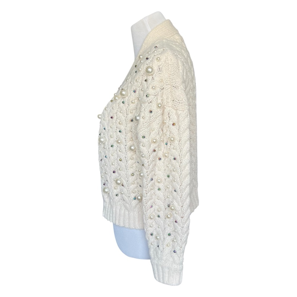 Anthropologie Maeve Embellished Cardigan One Size Cream Pearls - Picture 7 of 14